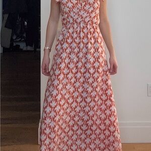 Red and White Palm Print Maxi Dress